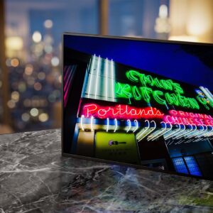 Chin's Kitchen neon sign glowing green at night — Noir10 handmade LED backlit print